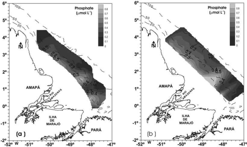 Fig. 9 – Distribution of the superficial concentration of the phosphate during Operation Norte III (high discharge of the Amazon river):