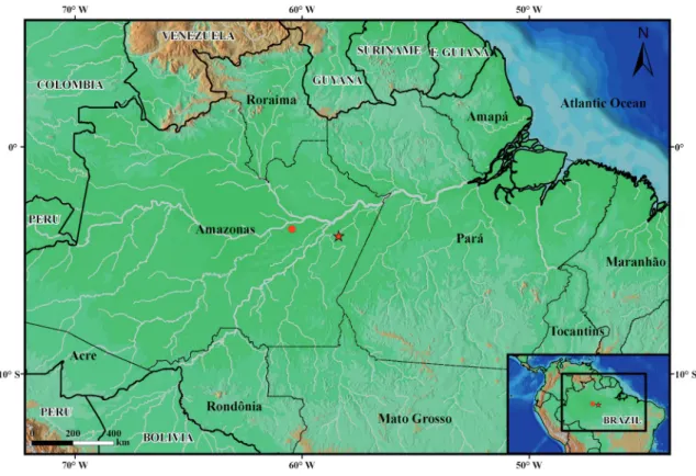 FIgure 7: Map of Central Amazonia, showing the distribution of Scinax sateremawe sp. nov