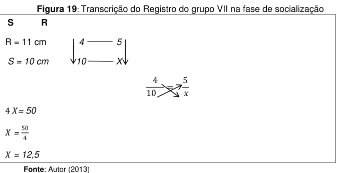 Figura 19 :  Transcrição do Registro do grupo VII na fase de socialização 