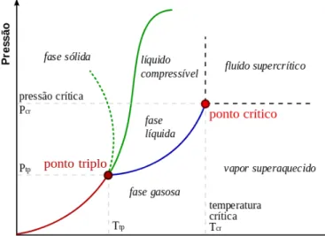 Figura 1 – Diagrama PT de uma substância pura (adaptado de ZEMANSKY et al, 1981)  Considerando  que  as  propriedades  dos  fluidos  supercríticos  sejam  bem  conhecidas,  porém  ainda  são  pouco  exploradas  para  aplicações  industriais