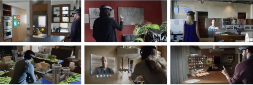 Fig. 3. HoloLens. Imagens do vídeo de divulgação da Microsof HoloLens Transform your world (HOLOLENS, 2015)