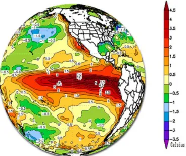 Figura 5.27: Anomalia de temperatura da superfície do mar (El Niño), em dezembro de 1997