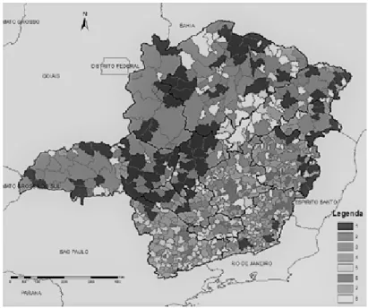 Figura 8 Tipologia dos municípios mineiros: distribuição espacial a partir da análise de  clusters