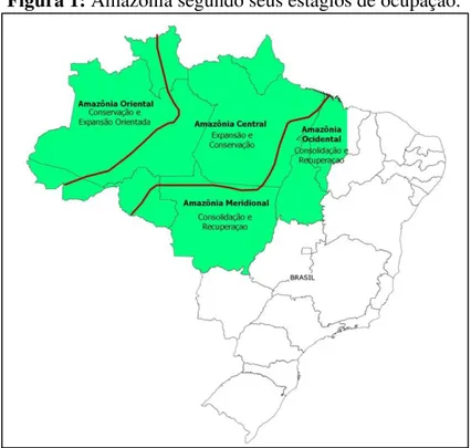 Figura 1: Amazônia segundo seus estágios de ocupação. 