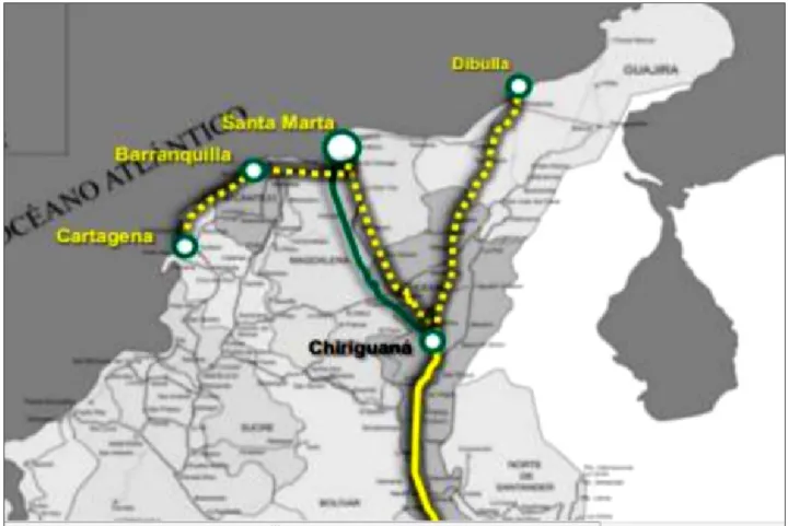 Figure 4 - Route of the Caribbean Integration Train Source: Colombian Chamber of Infrastructure.