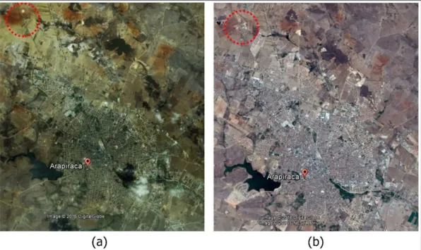Figura 8 - Evolução urbana da área de estudo e da cidade, (a) 2001; (b) 2016 Fonte: Google Earth  .