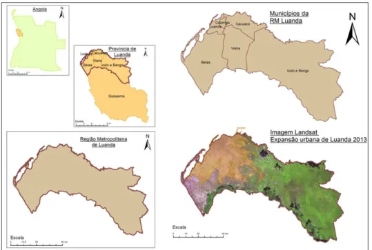 Figura 1 - Localização e expansão metropolitana da província de Luanda Fonte: Map Maker (2014) e Development Workshop (2013)