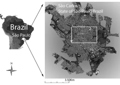 Figure 1 - The study area in São Carlos central zone, SP, Brazil