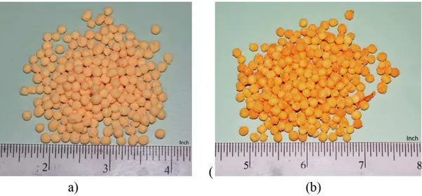 Figure 4.  Photographic view of (a) St-PCU with uniform coating and (b) St-PCU with distorted coating layer having dried solid  particles on the surface.