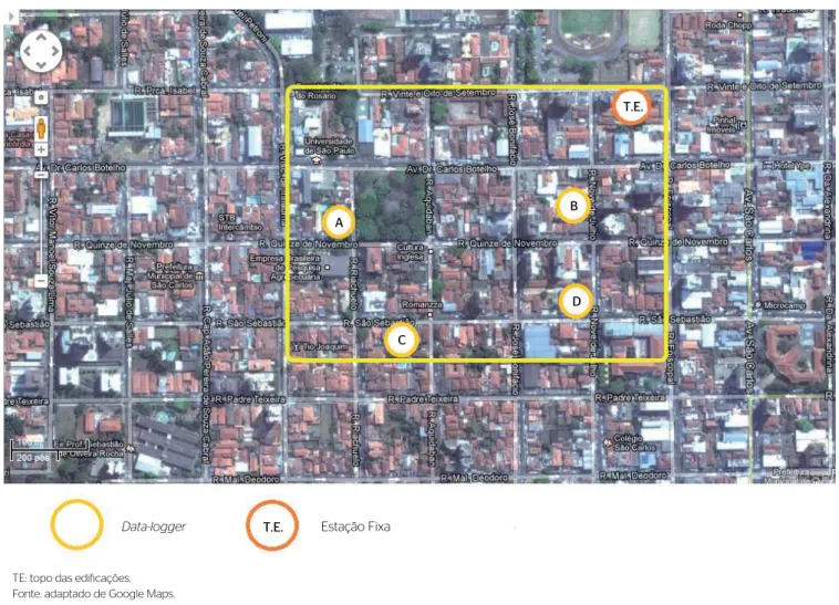 Figura 1 – Localização dos pontos de observação da primeira etapa. 