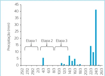 Figura 7 – Resultados de precipitação pluviométrica nas etapas do estudo.