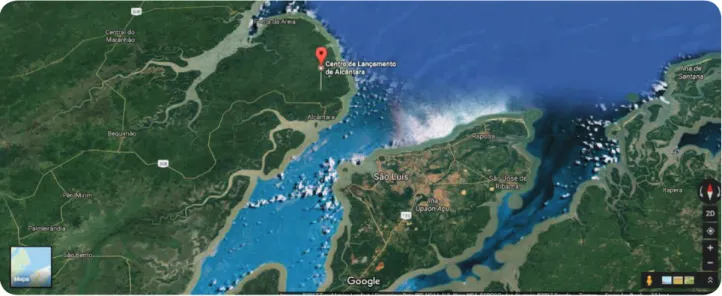 Figure 1. Spatial location of the Alcântara Launch Center obtained through satellite  image using Google Earth on 07/02/2017 at 9:00 p.m.