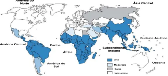 Figura  2:  Mapa  da  prevalência  e  distribuição  geográfica  mundial  dos  casos  clínicos  de  malária