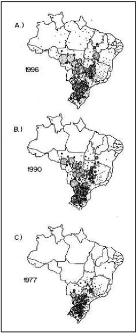 Figura 1 –Avanço da soja ao longo do período 1970-1996 no Brasil. 
