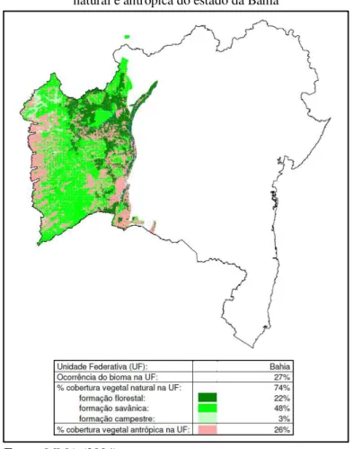 Figura 5 - Distribuição espacial de áreas com cobertura vegetal  natural e antrópica do estado da Bahia 