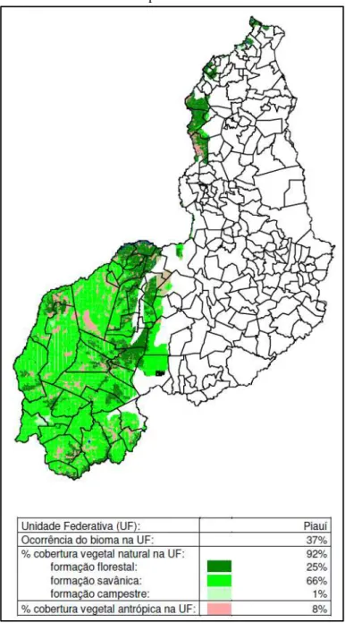 Figura 7 – Distribuição espacial de áreas com cobertura vegetal  natural e antrópica do estado do Piauí 