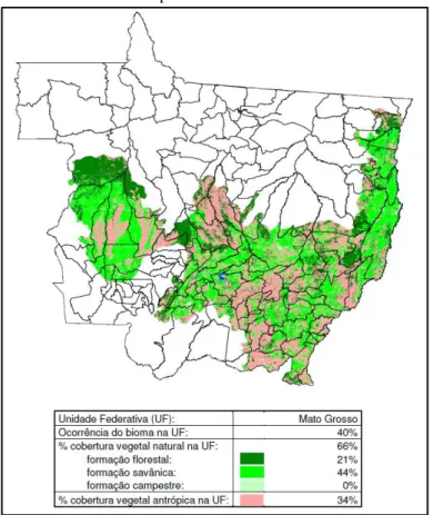 Figura 8  –  Distribuição espacial de áreas com cobertura vegetal  natural e antrópica do estado do Mato Grosso 