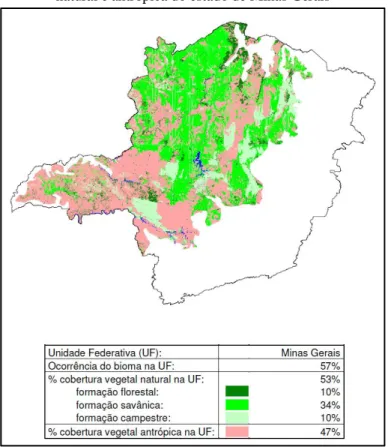 Figura 9  – Distribuição espacial de áreas com cobertura vegetal  natural e antrópica do estado de Minas Gerais 