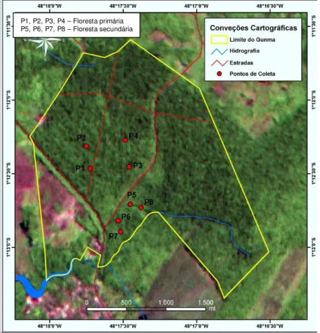 Figura 4. Localização dos pontos de coleta com rede de  neblina no Parque Ecológico de Gunma