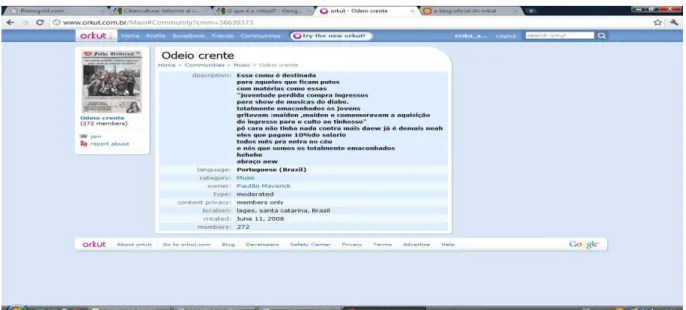 FIGURA 6 – página da comunidade ―Odeio Crente‖. 