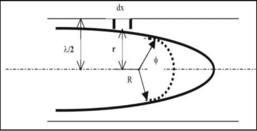 Figura 2.17  –  Crescimento esquemático de células ou dendritas indicando o formato esférico da  ponta da dendrita assumido por Hunt 