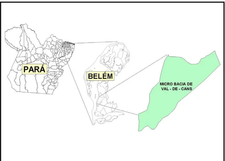 Figura 1: Localização e delimitação da Microbacia Hidrográfica do Igarapé Val-de- Val-de-Cães (adpatado de Marinha do Brasil, 2005).