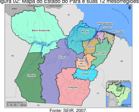 Figura 02: Mapa do Estado do Pará e suas 12 mesorregiões. 