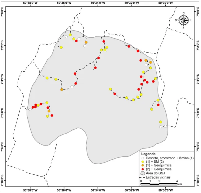 Figura 4 - Mapa de localização das amostras estudadas na área do Granito São João. 