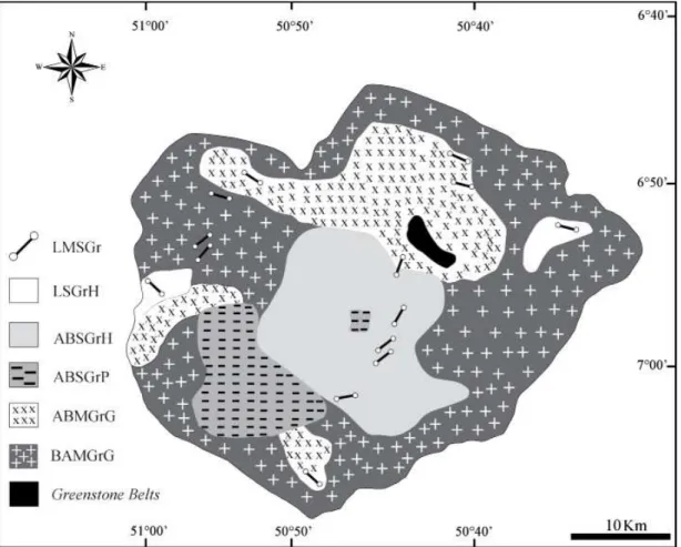 Figura 4 - Mapa geológico do Granito Seringa, mostrando a distribuição espacial das suas  diferentes fácies