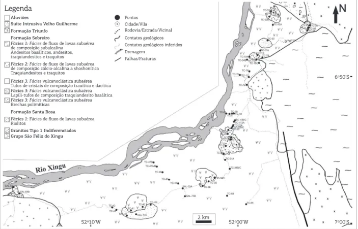Figura 2. Mapa geológico esquemático da área sul de São Félix do Xingu, modifi cado de Vasquez et al