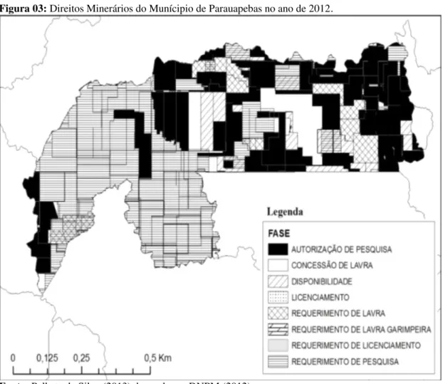 Figura 03: Direitos Minerários do Munícipio de Parauapebas no ano de 2012 .