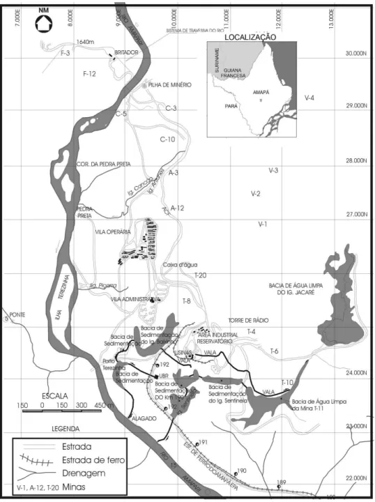 Figura 2: Mapa de localização das minas de manganês na Serra do Navio, Amapá, Brasil.