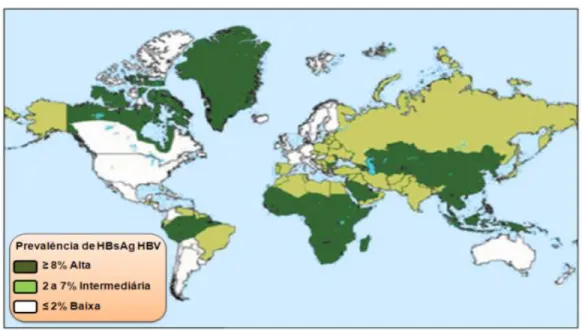 Figura 1: Prevalência mundial do vírus da Hepatite B.