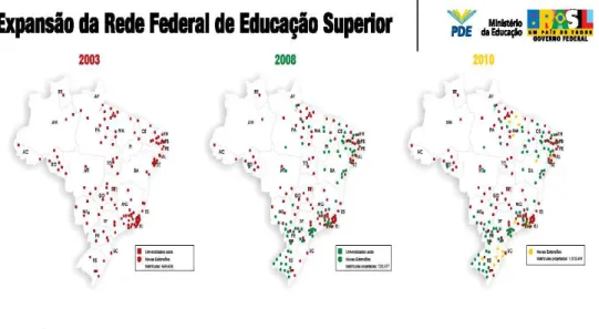 Figura 1 – Mapas da Expansão da Educação Superior Pública (2003-2010)