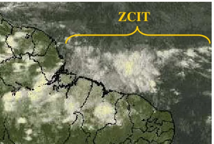 Figura  4.  Configuração  espacial  do  padrão  nebuloso  associado  a  um  episódio  da  ZCIT  sobre  o  Atlântico equatorial, durante mês de março