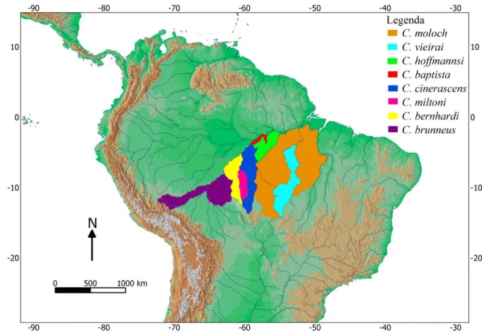 Figura 3. Distribuição geográfica do grupo Callicebus moloch (IUCN, 2014; GUALDA-BARROS et al., 2012; 