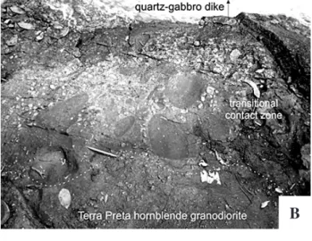 Figure 3 – Field features of the Terra Preta, Canoas and São Gabriel granitoids and related rocks