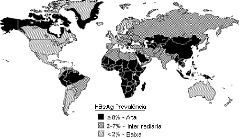 Figura  9  –  Distribuição  Geográfica  Mundial  da  infecção  pelo  VHB  (Fonte: 