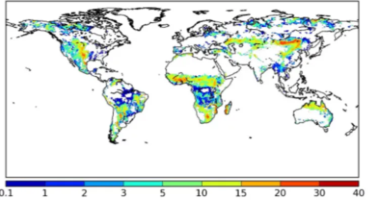 Figure 9. Different components of global carbon fluxes for fireON and fireOFF simulations