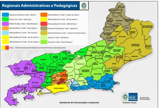 Figura 1 - O Estado do Rio de Janeiro e as Regionais Administrativas e Pedagógicas  Fonte: Site SEEDUC-RJ 