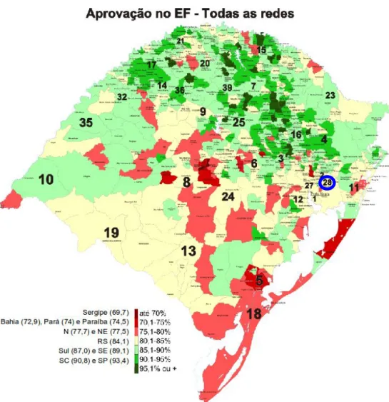 FIGURA 1- Mapa da aprovação no ensino fundamental no RS - Todas as redes.
