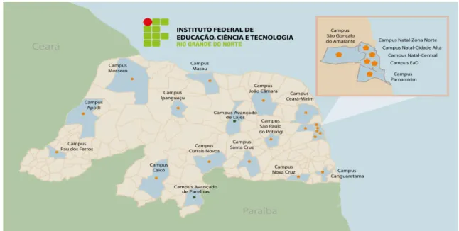 Figura 1: Mapa do Rio Grande do Norte com Unidades do IFRN 