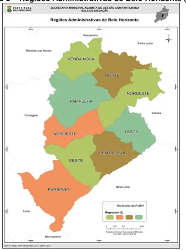 Figura 3  –  Regiões Administrativas de Belo Horizonte (MG) 