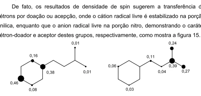 Figura 15 - Densidade de spin de cátion e anion radical livre. 