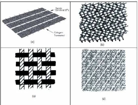 FIGURA 20 - Desenho esquemático de alguns tipos de tecidos: (a) colados; (b) tricotados; 