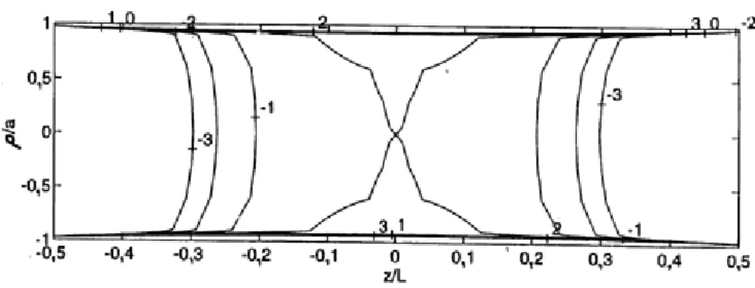 Figura 2 - Mapa de contorno do desvio percentual do campo magnético  h z  em relação ao campo magnético h z (0,0)