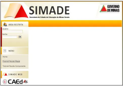 Figura 4: Tela para acesso ao Portal SIMADE (Área restrita para solicitação de Pacotes  Componente e Etapa) 