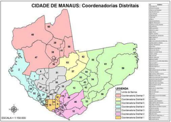 Figura 2 – Distribuição geográfica das Coordenadorias no município de Manaus 