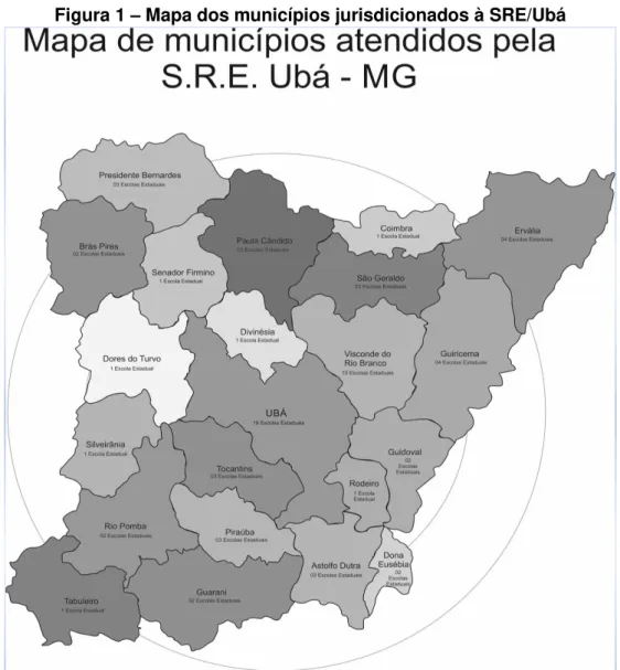 Figura 1  –  Mapa dos municípios jurisdicionados à SRE/Ubá 