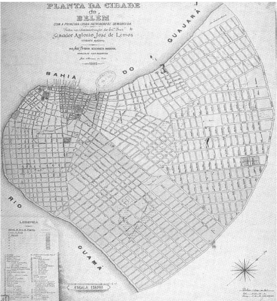 Figura 3: Plano de alinhamento para a primeira légua patrimonial do município de Belém, desenhado por José Sydrim em 1901.